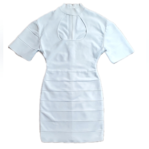 Herve Leger Icon Cutout  Sheath Mini Dress White Mock Neck - Picture 6 of 10